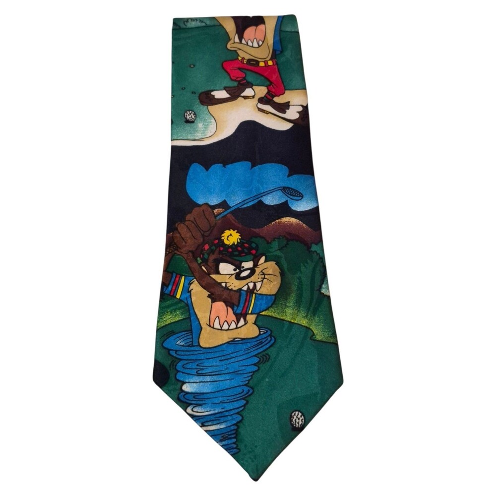 VTG Looney Tunes Mania Necktie Tasmanian Devil Vintage 1995 Golf Novelty